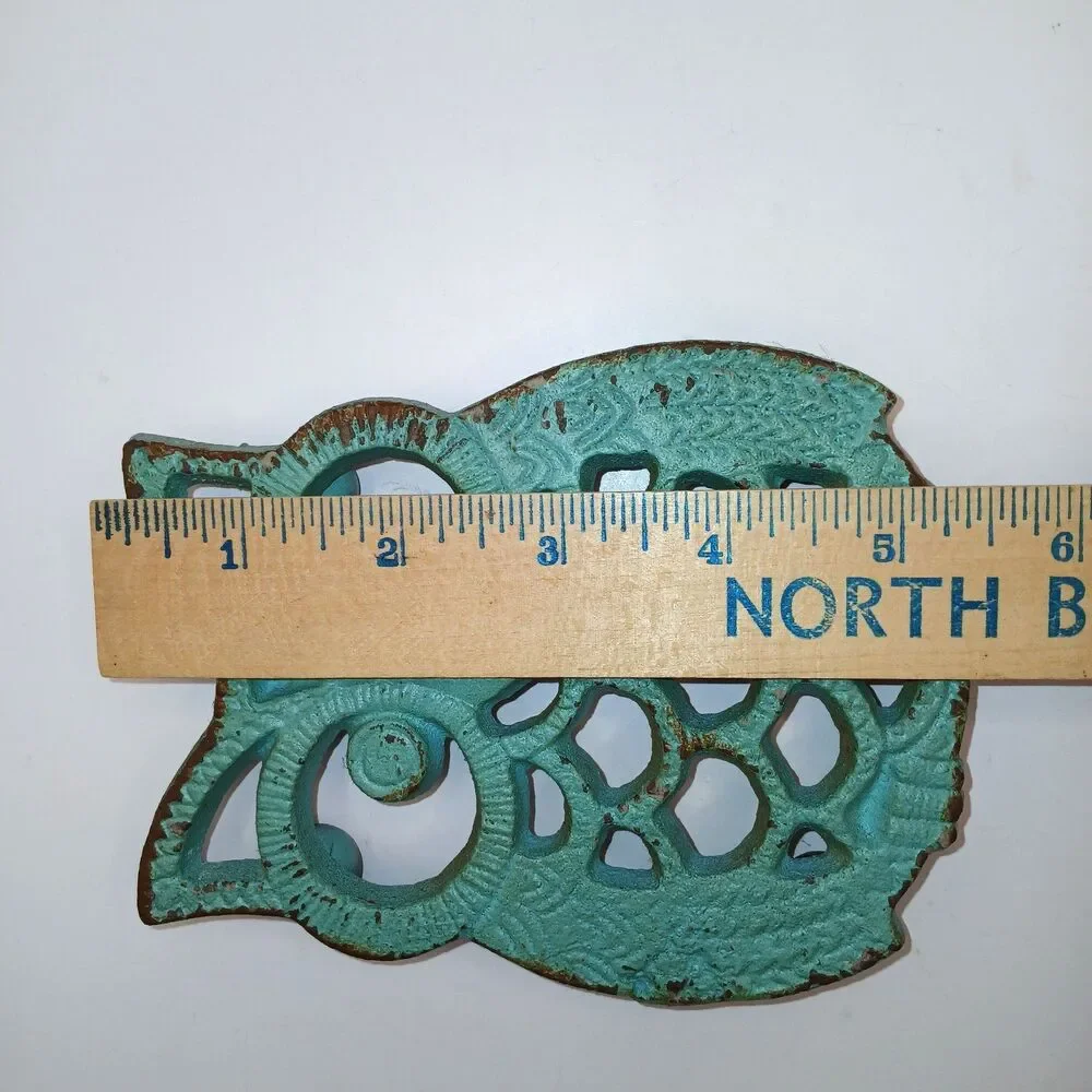 Cast Iron Owl Trivet Turquoise Aqua Blue Rustic Farmhouse 5 1/4
